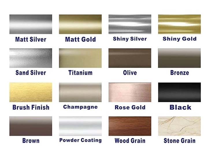different surface treatment of aluminium tile edge trim